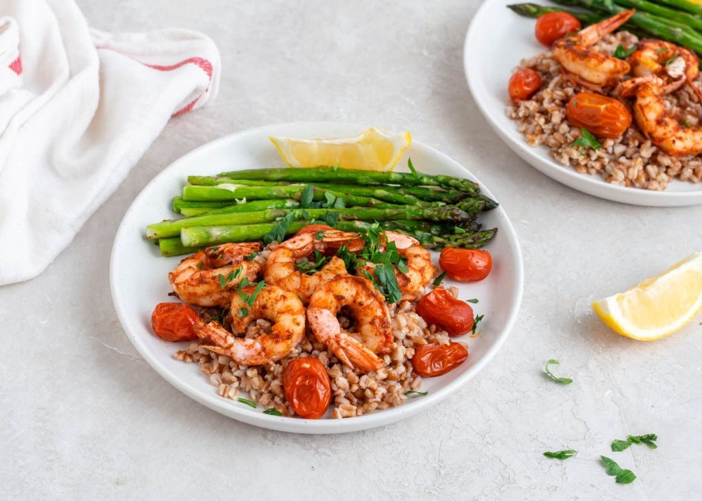 Garlic Shrimp and Asparagus with Farro