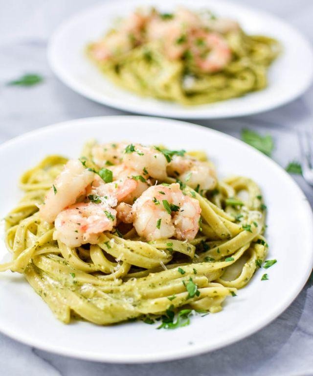 Garlic Shrimp with Pesto Cream Sauce