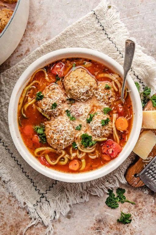 Gluten-Free Meatball Soup with Zucchini Noodles