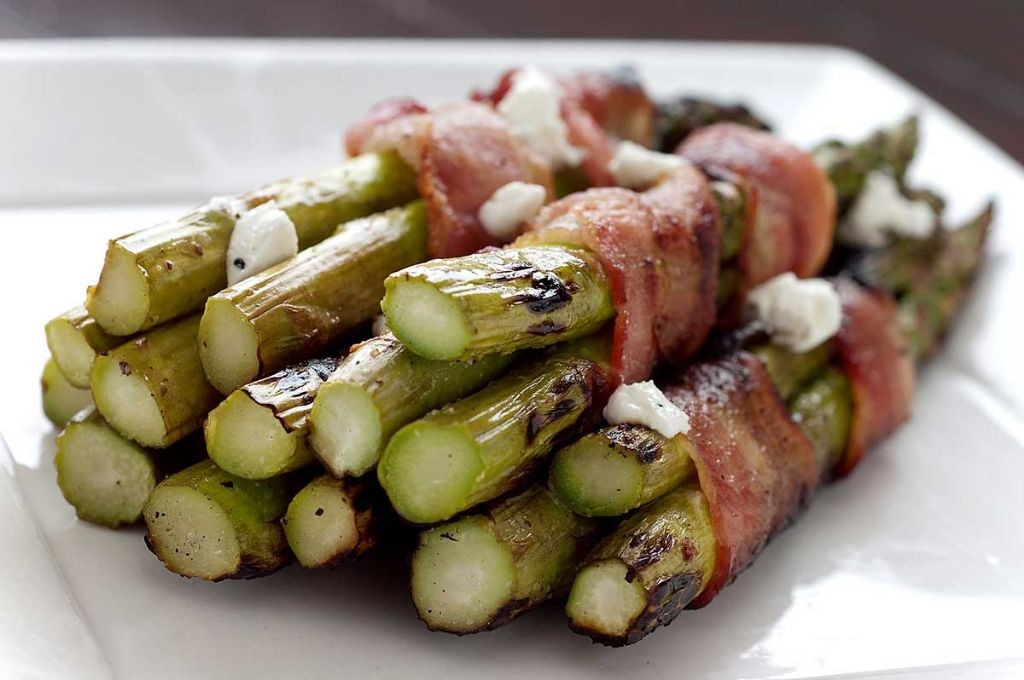 Goat Cheese Stuffed Bacon Wrapped Asparagus
