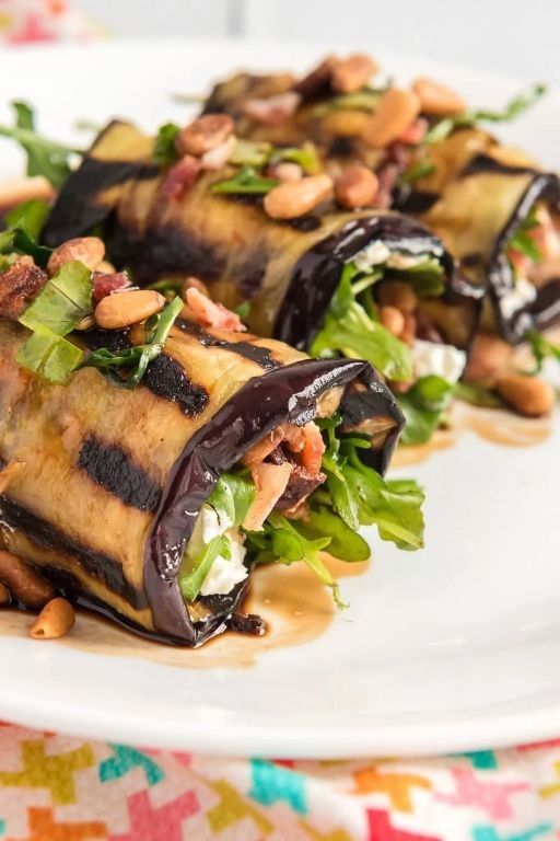 Goat Cheese and Chicken Stuffed Eggplant Rolls