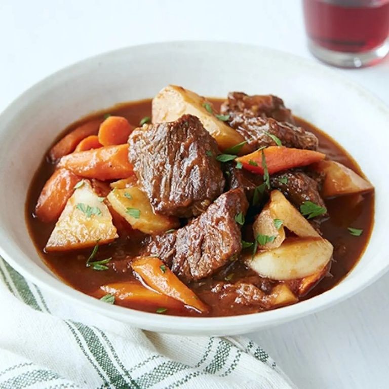 Grass-fed beef stew with root vegetables