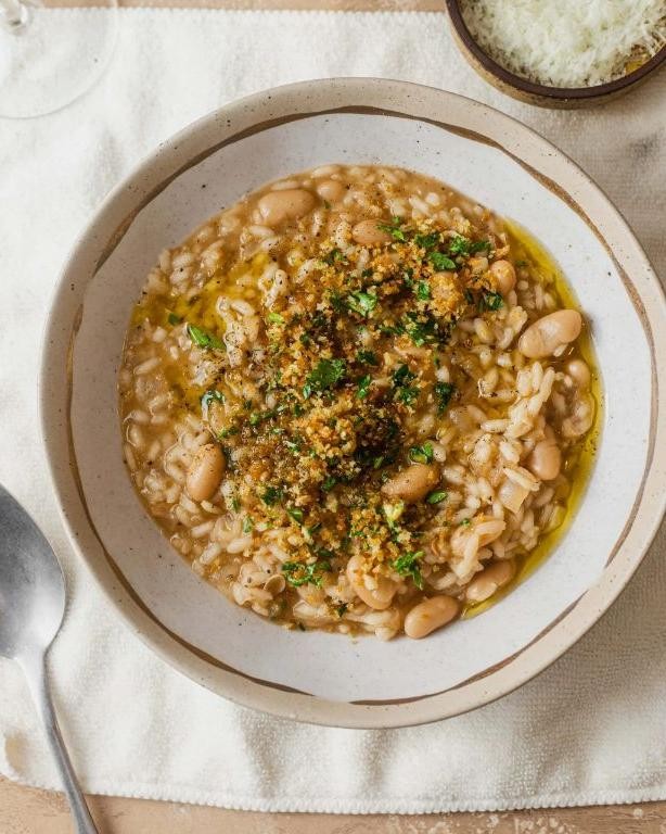 Great Northern Bean and Mushroom Risotto