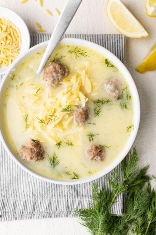 Greek Meatball Soup with Lemon and Orzo