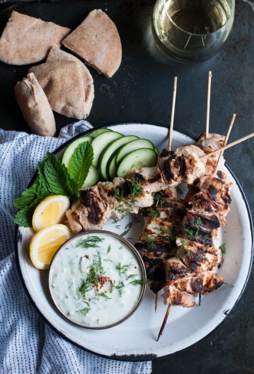 Greek Yogurt Marinated Chicken Chunks and Tzatziki