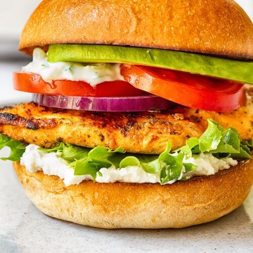 Greek-Style Chicken Burger with Feta and Tzatziki