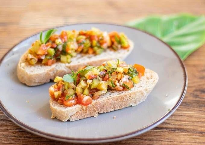 Green Cherry Tomato and Basil Bruschetta