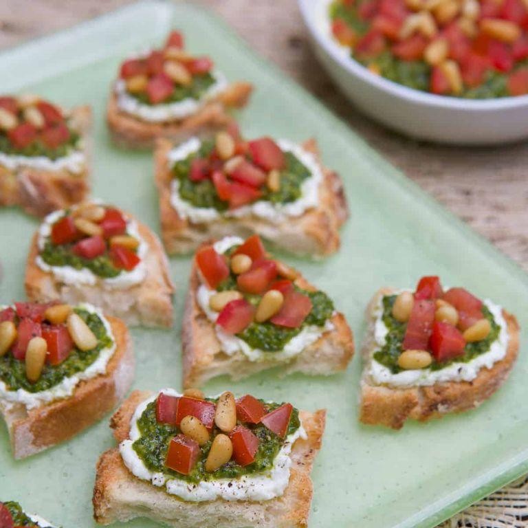 Green Cherry Tomato and Goat Cheese Crostini