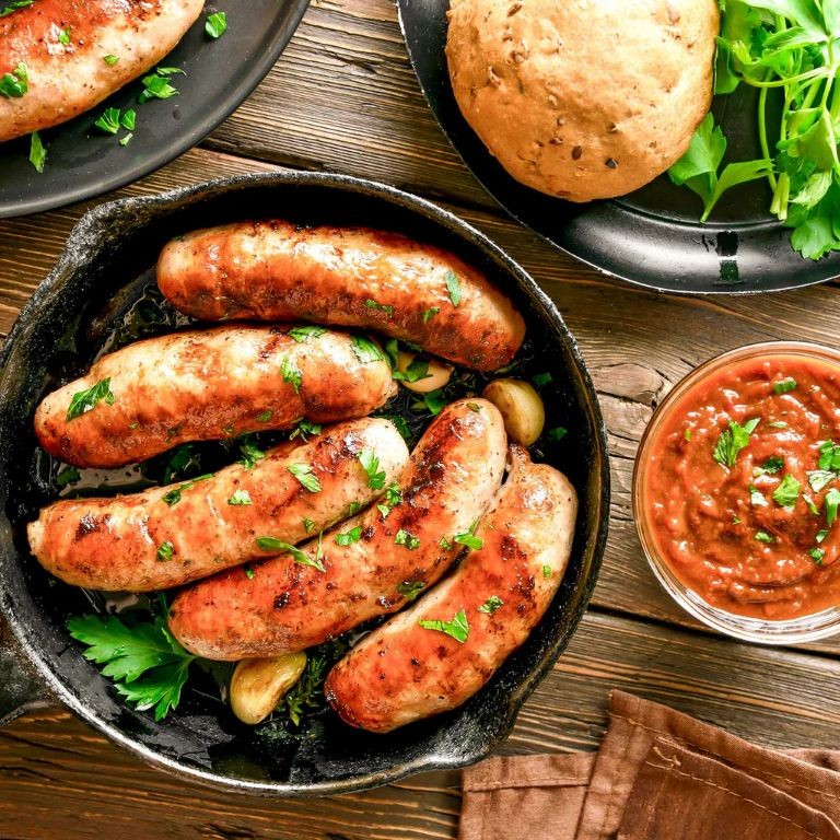 Grilled Beef Sausage with Garlic Butter