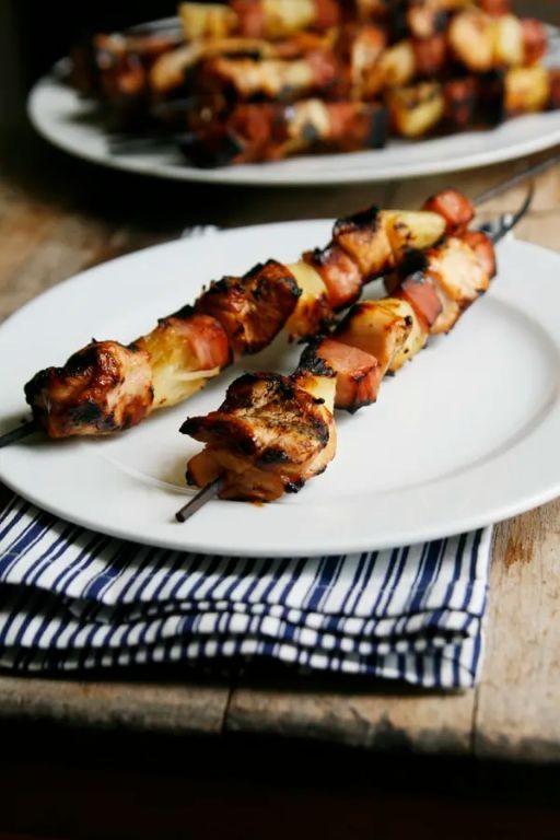 Grilled Chicken and Ham Skewers with Pineapple