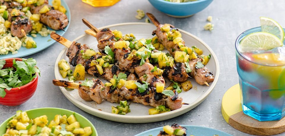 Grilled Jerk Chicken Skewers with Pineapple Salsa