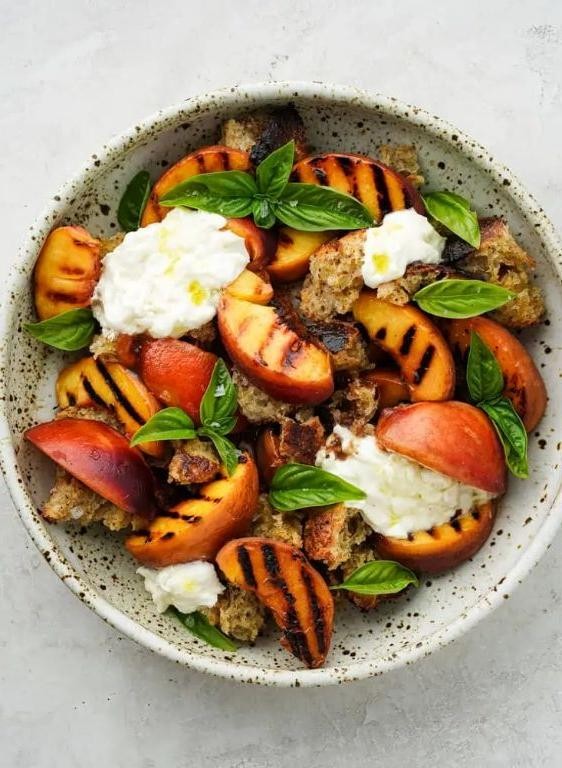 Grilled Peach and Burrata Panzanella Salad