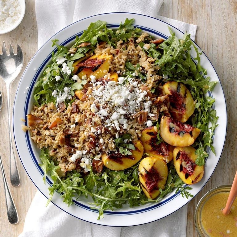Grilled Peach and Goat Cheese Rice Pilaf