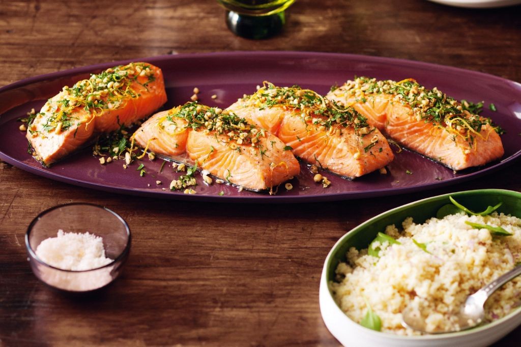 Grilled Salmon with Pine Nut Crust