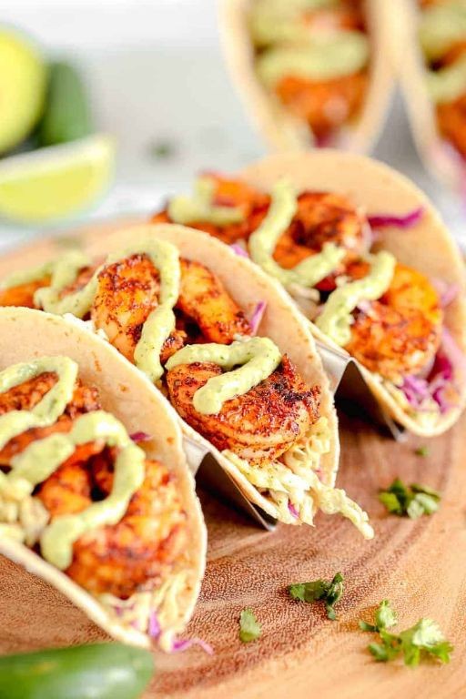 Grilled Shrimp Tacos with Avocado Crema