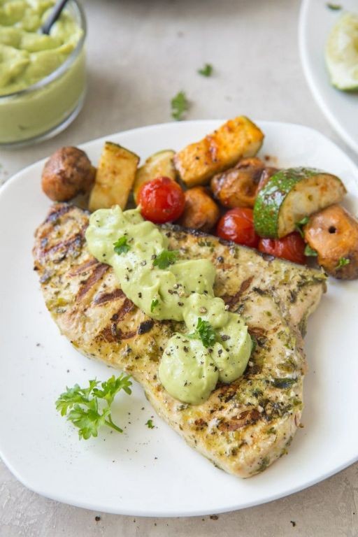 Grilled Swordfish with Avocado Lime Sauce