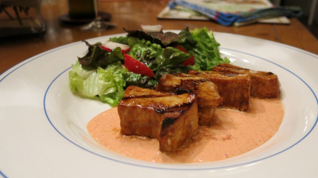 Grilled Swordfish with Roasted Red Pepper Sauce