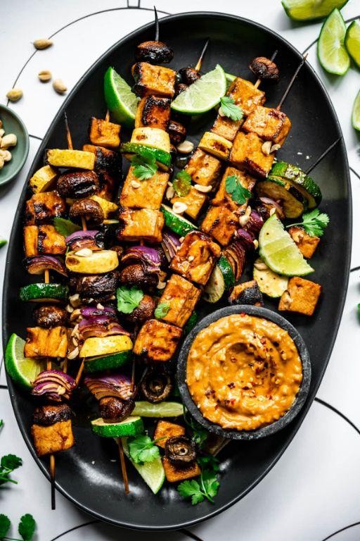 Grilled Tofu Skewers with Peanut Sauce