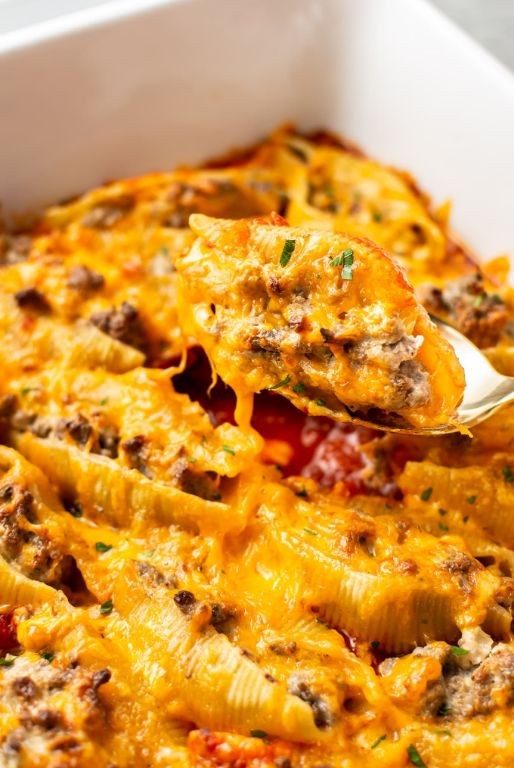 Ground Beef and Cheese Stuffed Shells Casserole