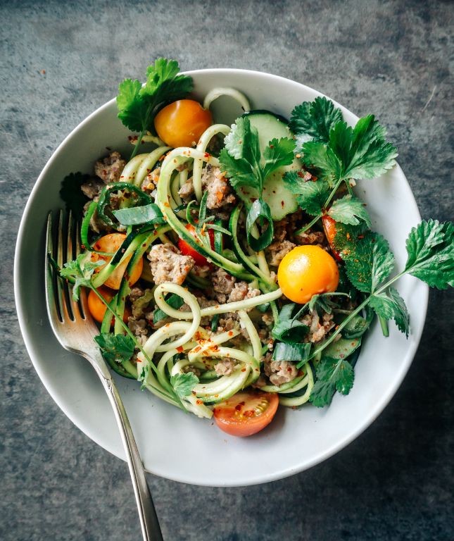 Ground Pork and Zucchini Noodle Bowl