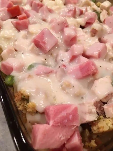Ham and Stuffing Casserole with Gravy