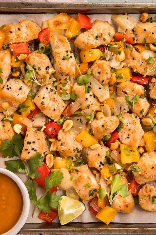 Healthy Sheet Pan Thai Peanut Chicken