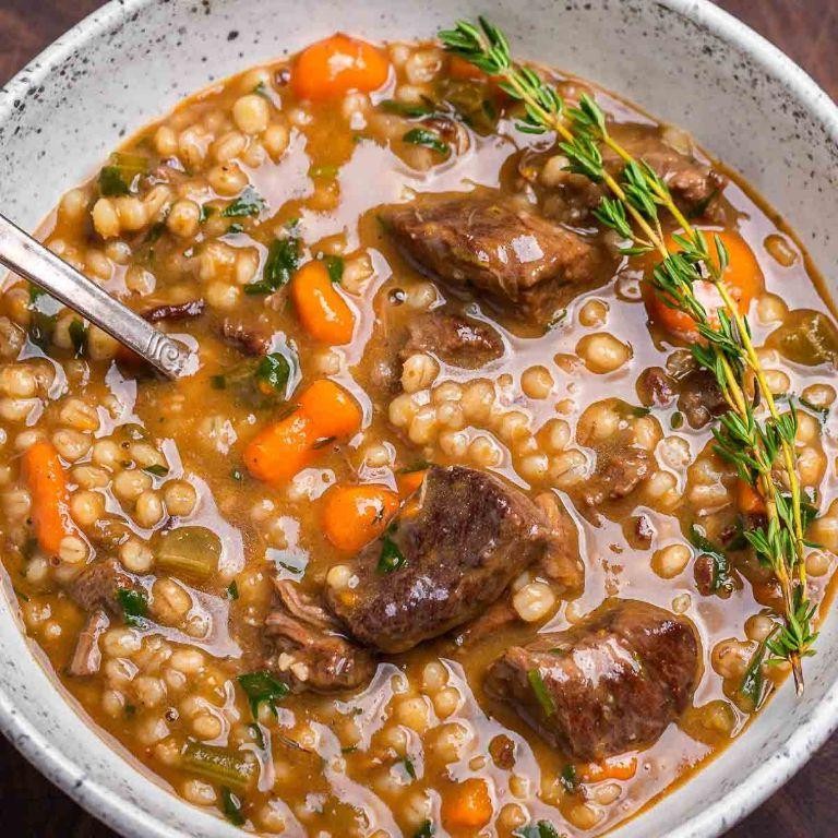 Hearty small batch beef and barley soup