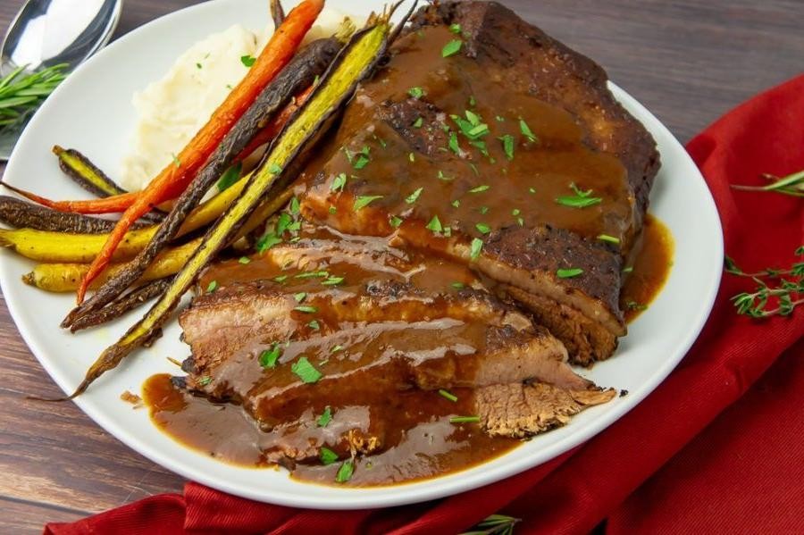 Herb-Crusted Brisket with Red Wine Sauce