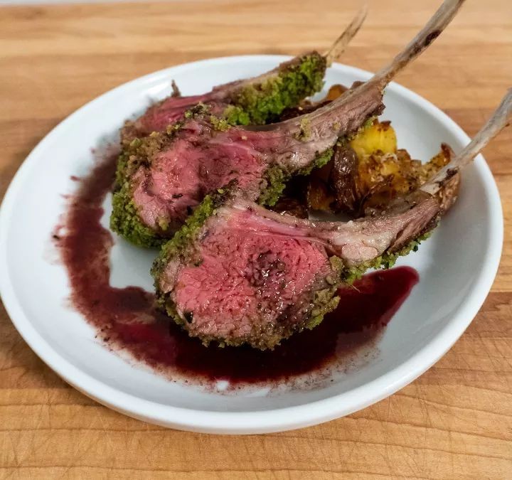 Herb-Crusted Lamb Chops with Red Wine Demi-Glace