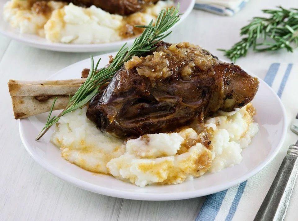 Herb-Crusted Lamb Shanks with Garlic Mash