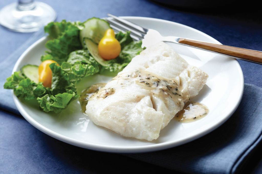 Herb-Infused Poached Halibut with White Wine