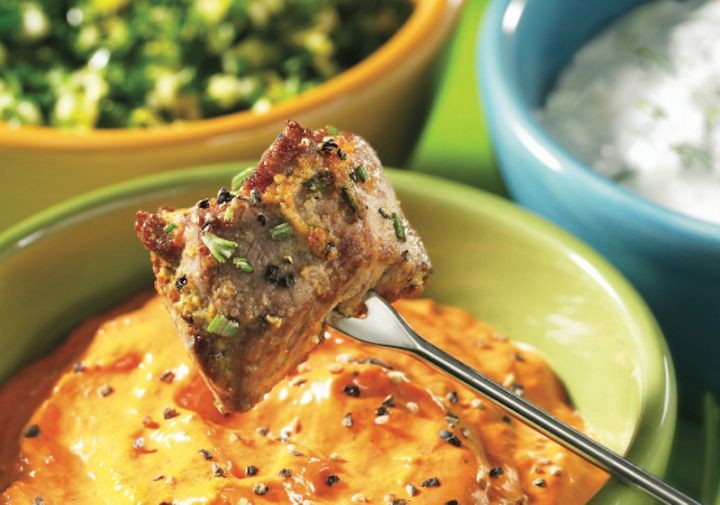 Herb-Marinated Lamb Fondue with Rosemary Garlic Oil