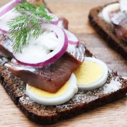 Herring salad on pumpernickel toast