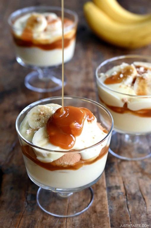 Homemade Banana Pudding with Caramel Drizzle
