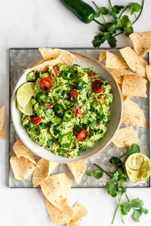 Homemade guacamole with fresh lime and cilantro