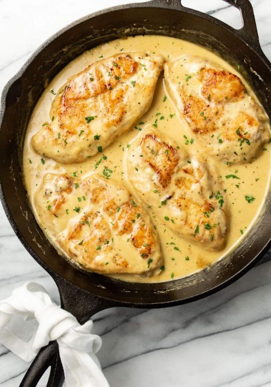 Honey Mustard Baked Chicken Breast with Garlic Cream Sauce