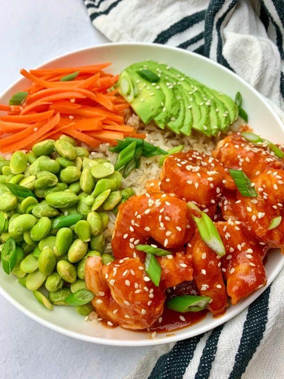 Honey Sriracha Chicken and Shrimp Bowl