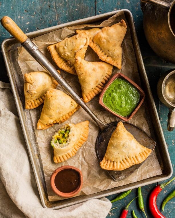Indian Samosas with Mint Chutney