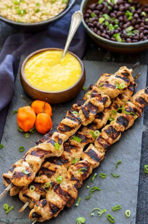 Jerk Chicken Kebabs with Mango Chutney