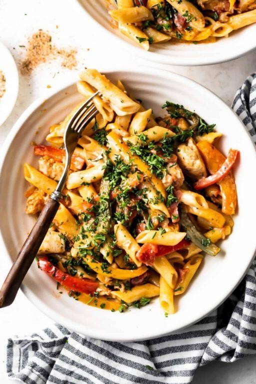 Jerk Chicken Rasta Pasta with Creamy Coconut Sauce