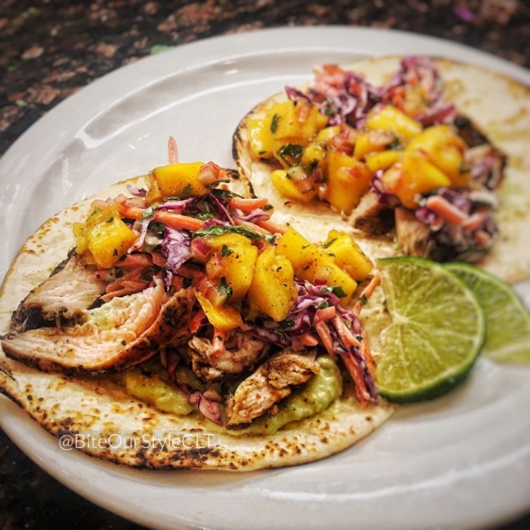 Jerk Chicken Tacos with Mango Slaw