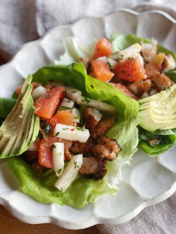 Jicama and Shrimp Tacos with Citrus Dressing