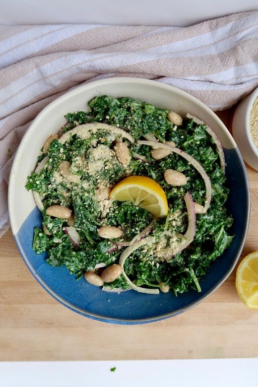 Kale and Romaine Lettuce Salad with Lemon Tahini Dressing