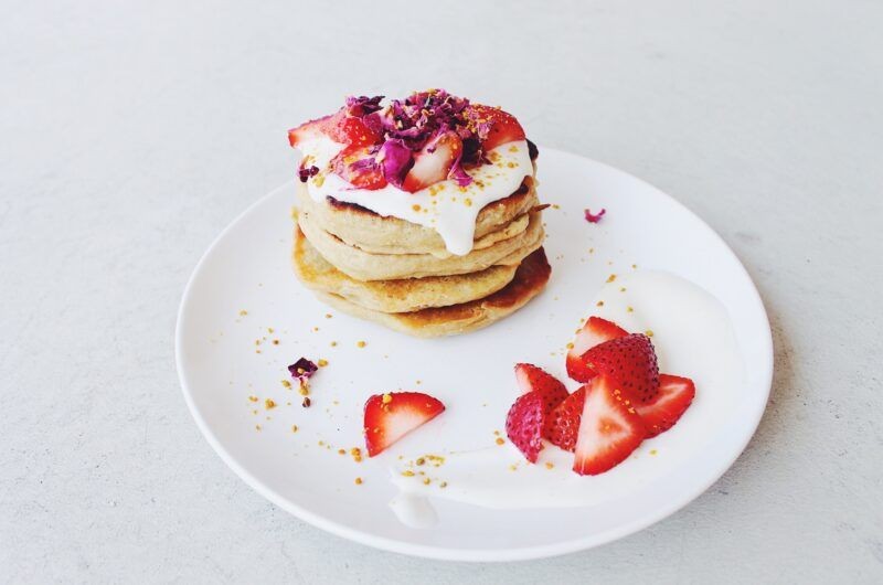 Keto Rhubarb Pancakes with Sugar-Free Syrup