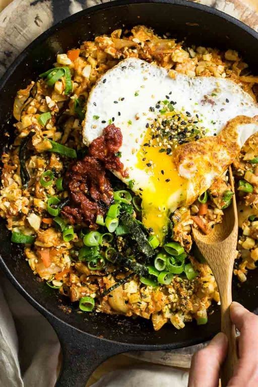 Korean Kimchi Cauliflower Rice Stir-Fry