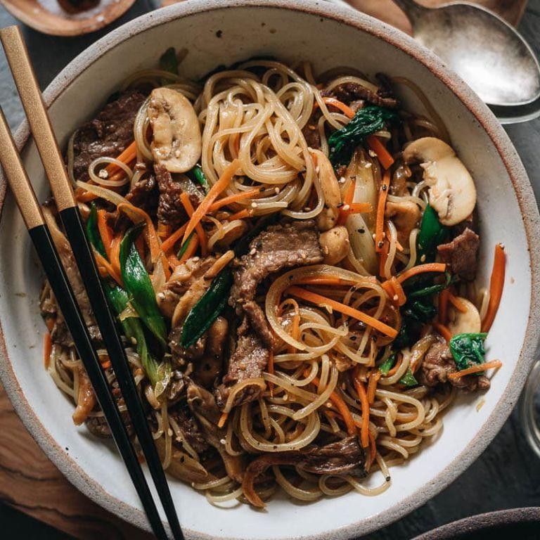 Korean Sweet Potato Noodles (Japchae)