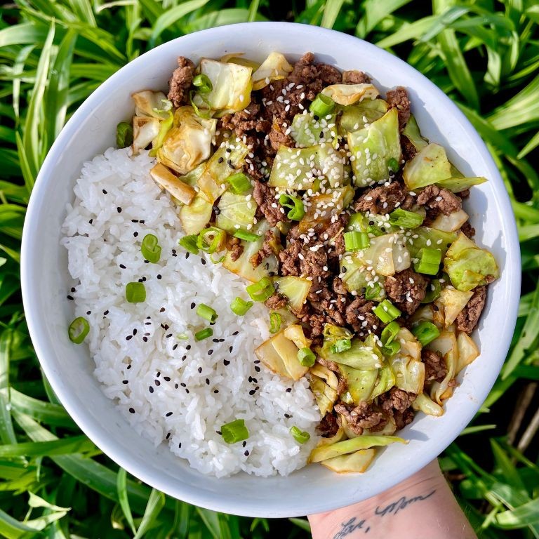 Korean-Style Cabbage and Beef Rice Bowl