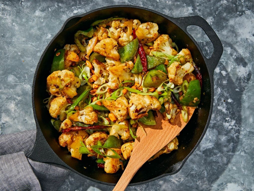 Kung Pao Cauliflower with Peanuts and Scallions