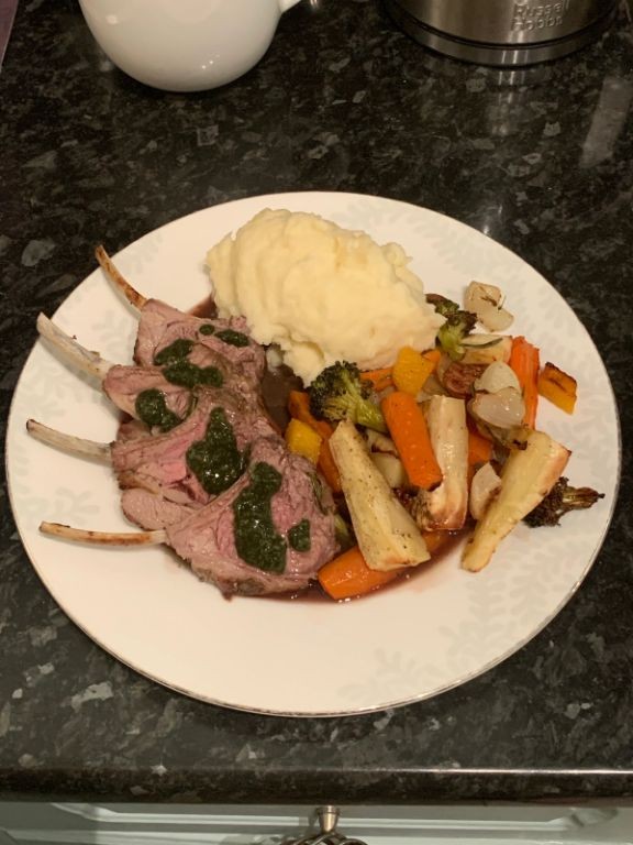 Lamb Sausage and Roasted Garlic Mashed Potatoes