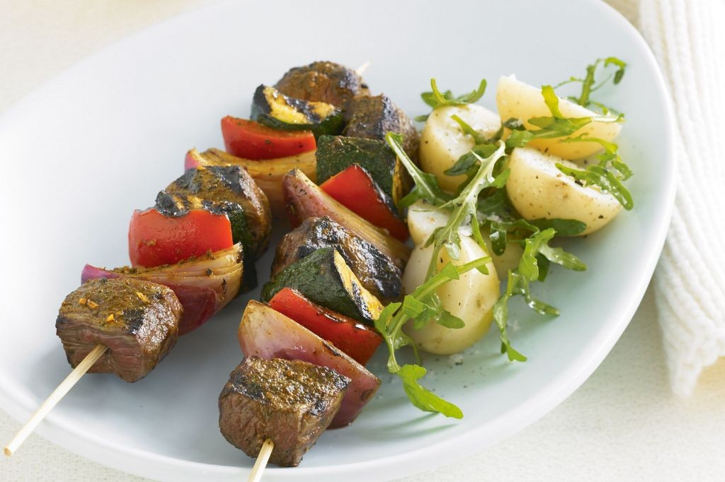 Lamb Sausage and Roasted Vegetable Skewers
